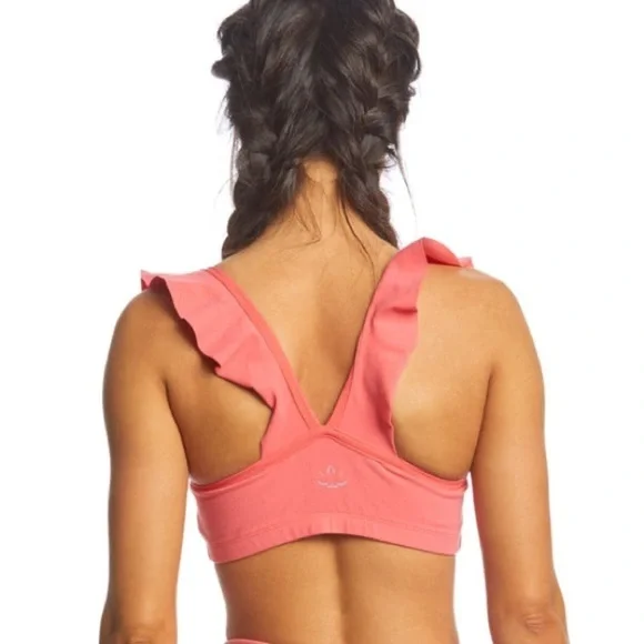 Beyond Yoga Ruffle Frill Seeker Sports Bra Pink Coral Women’s Small - Picture 7 of 8